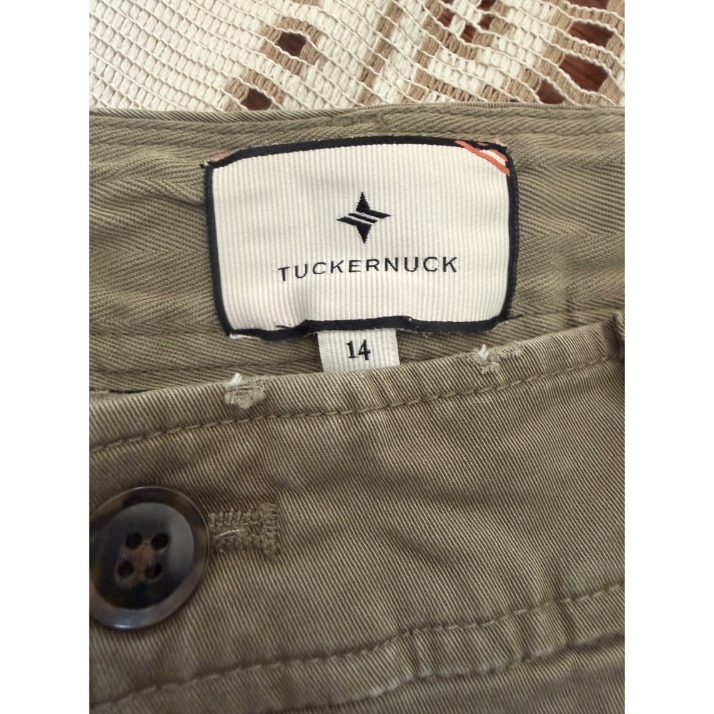 Tuckernuck Olive Green Pleated Cuffed Chino Shorts Women Size 14 Cotton Stretch